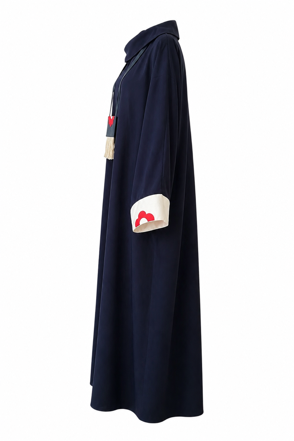 Dark blue kaftan adorned with red roses & necklace