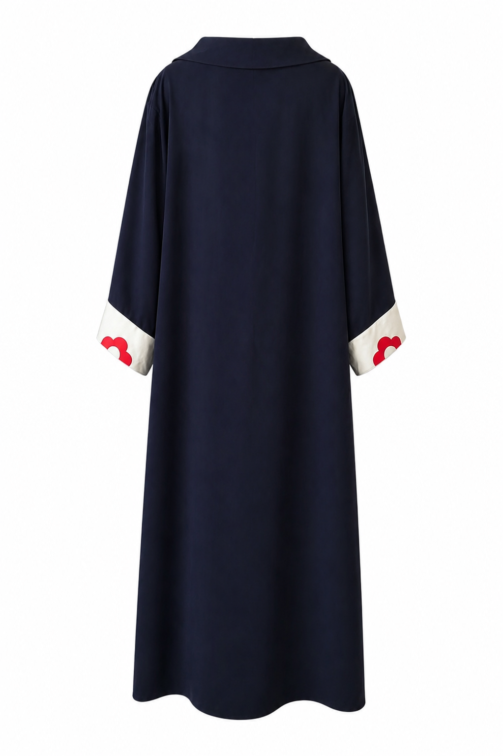 Dark blue kaftan adorned with red roses & necklace